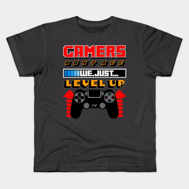 Gamers level up Kids T-Shirt by EmbeeArqam